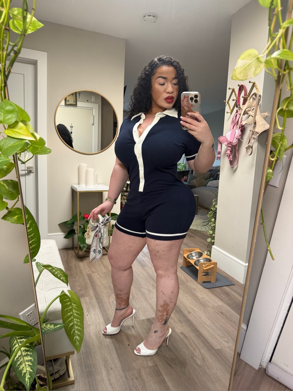 Fashion Nova Navy and White Polo Romper